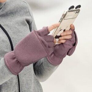 ⚡Women Purple Red Fingerless Convertible Thermal Polar Fleece Winter Gloves